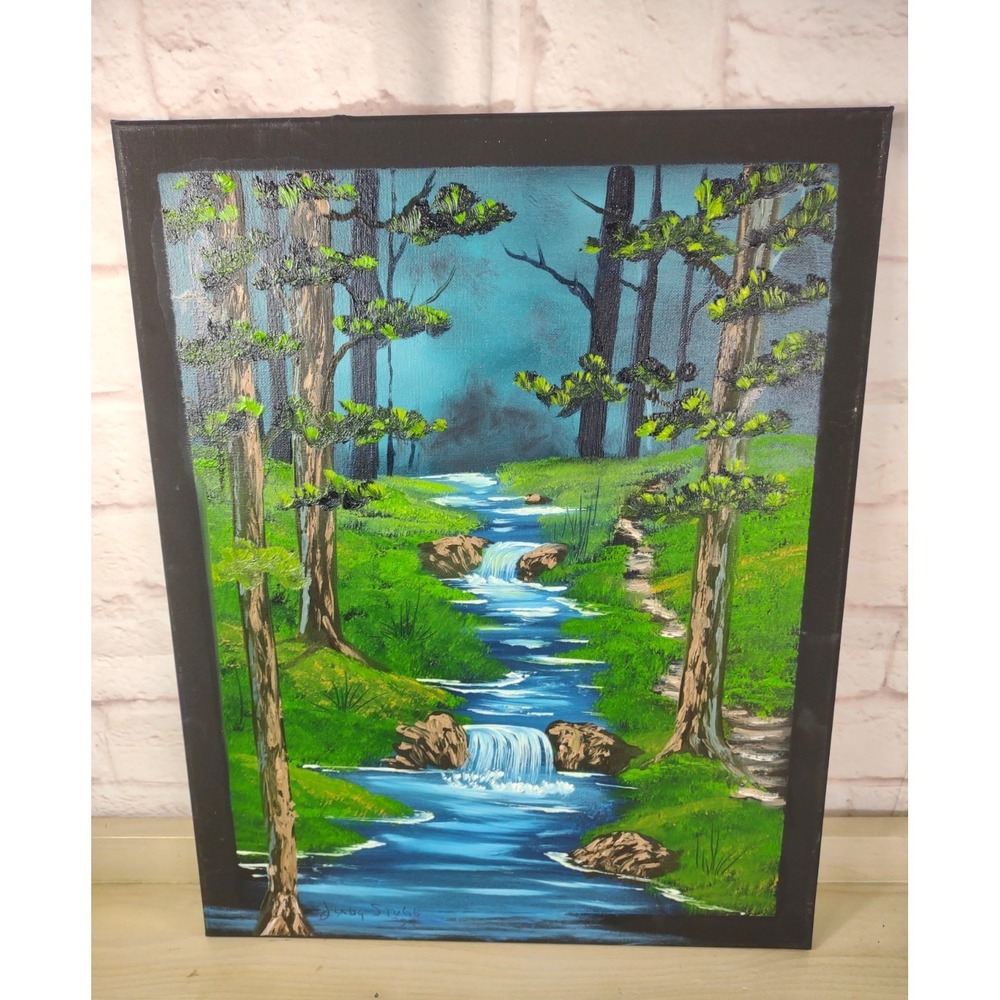 Acrylic Waterfall Landscape Painting On Canvas No Frame Signed Original 16x20
